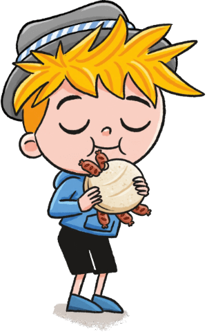 Oskar Bayern essend Bratwurst